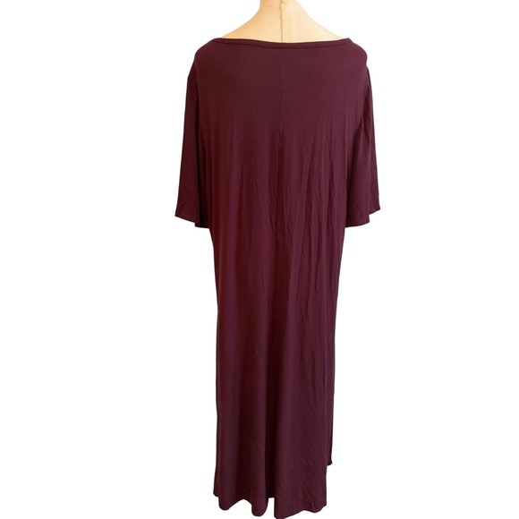 Catherines 1X Dress Womens Burgundy Lace Yoke Short Sleeve Scoop Neck Stretch - Picture 3 of 8